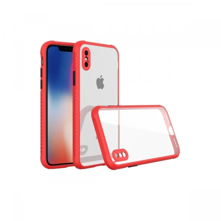 Mey İthalat®  iPhone XS Max Kılıf Miami Şeffaf Silikon - Kırmızı