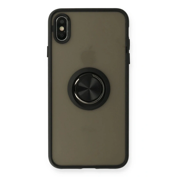 Mey İthalat®  iPhone XS Max Kılıf Montreal Yüzüklü Silikon Kapak - Siyah