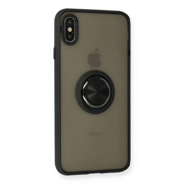 Mey İthalat®  iPhone XS Max Kılıf Montreal Yüzüklü Silikon Kapak - Siyah