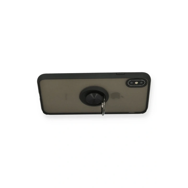 Mey İthalat®  iPhone XS Max Kılıf Montreal Yüzüklü Silikon Kapak - Siyah