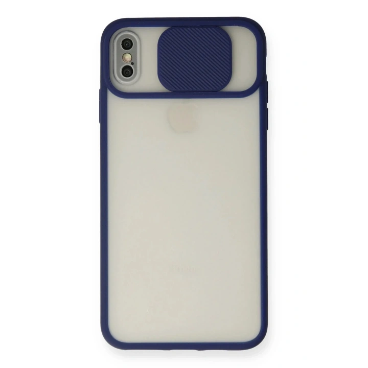 Mey İthalat®  iPhone XS Max Kılıf Palm Buzlu Kamera Sürgülü Silikon - Lacivert
