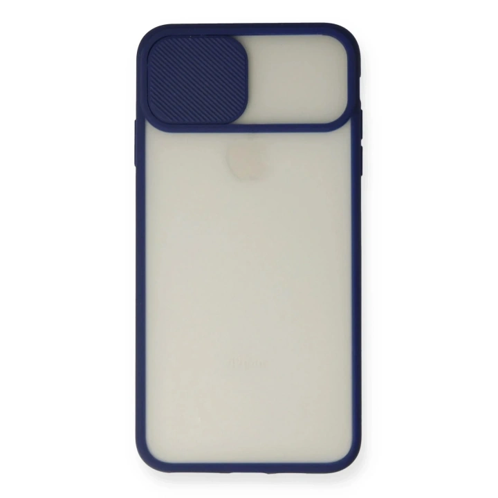 Mey İthalat®  iPhone XS Max Kılıf Palm Buzlu Kamera Sürgülü Silikon - Lacivert