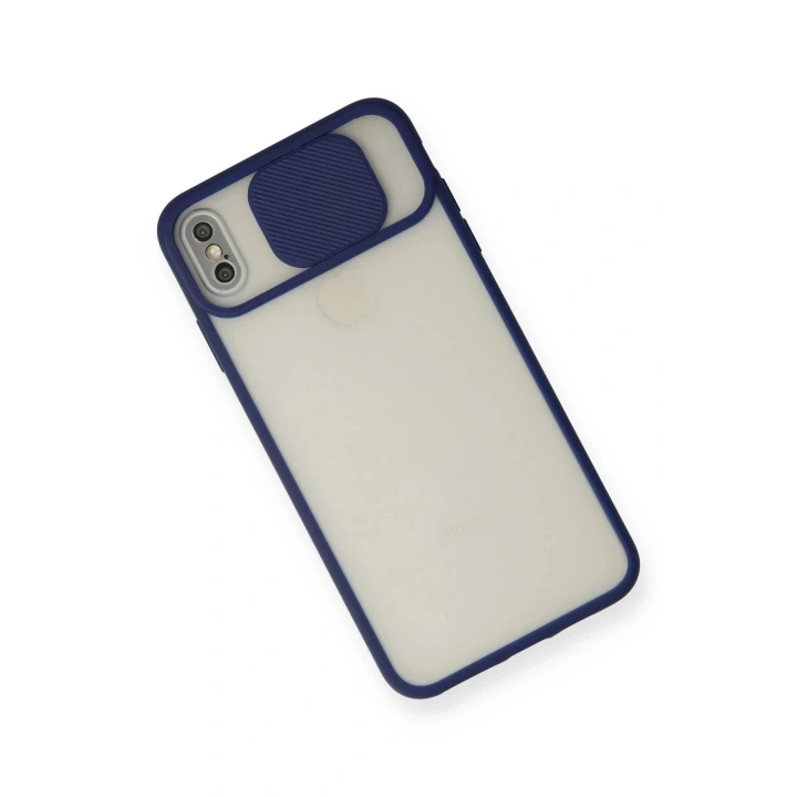 Mey İthalat®  iPhone XS Max Kılıf Palm Buzlu Kamera Sürgülü Silikon - Lacivert