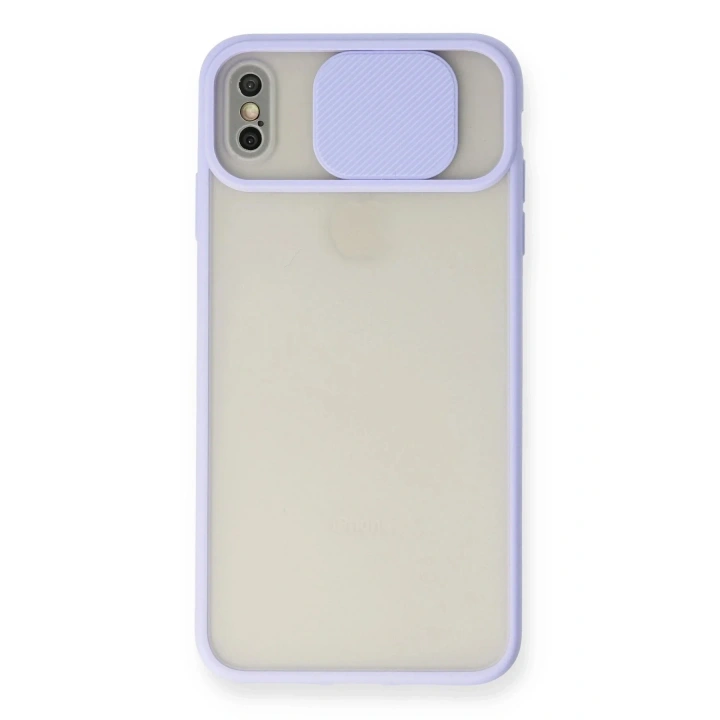 Mey İthalat®  iPhone XS Max Kılıf Palm Buzlu Kamera Sürgülü Silikon - Lila
