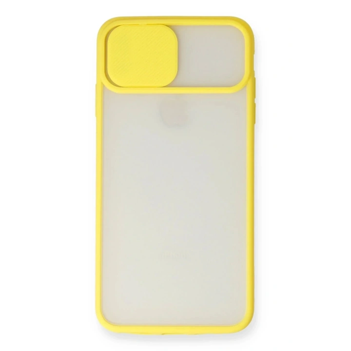 Mey İthalat®  iPhone XS Max Kılıf Palm Buzlu Kamera Sürgülü Silikon - Sarı