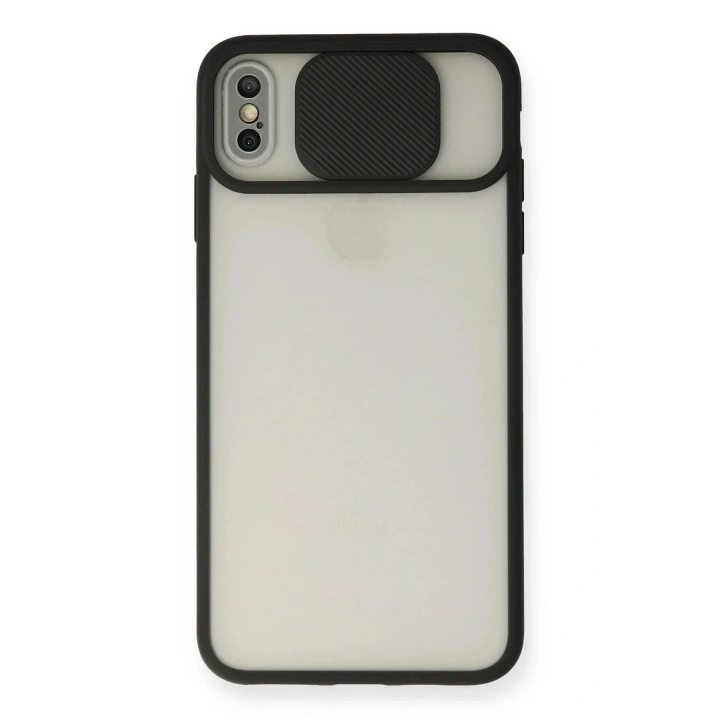 Mey İthalat®  iPhone XS Max Kılıf Palm Buzlu Kamera Sürgülü Silikon - Siyah