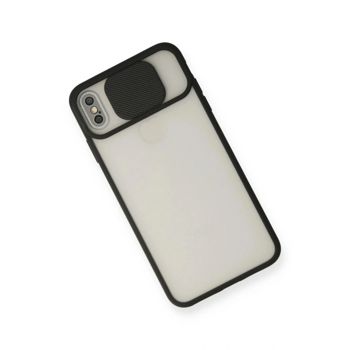 Mey İthalat®  iPhone XS Max Kılıf Palm Buzlu Kamera Sürgülü Silikon - Siyah