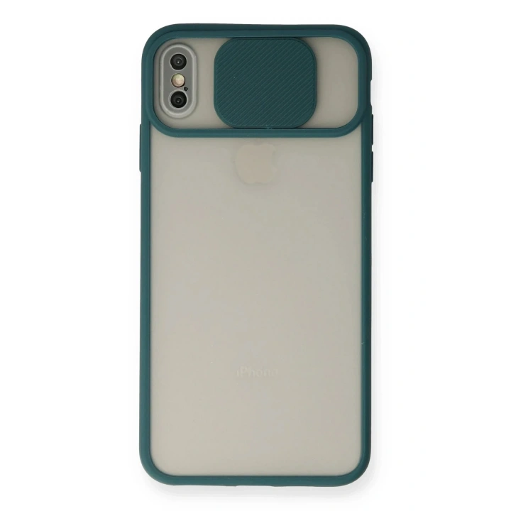 Mey İthalat®  iPhone XS Max Kılıf Palm Buzlu Kamera Sürgülü Silikon - Yeşil