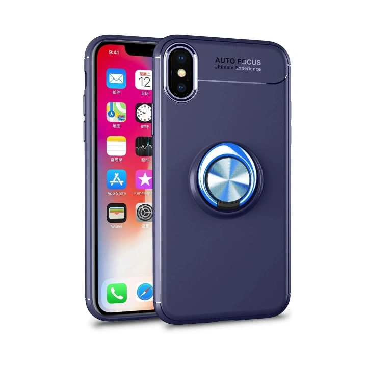 Mey İthalat®  iPhone XS Max Kılıf Range Yüzüklü Silikon - Mavi