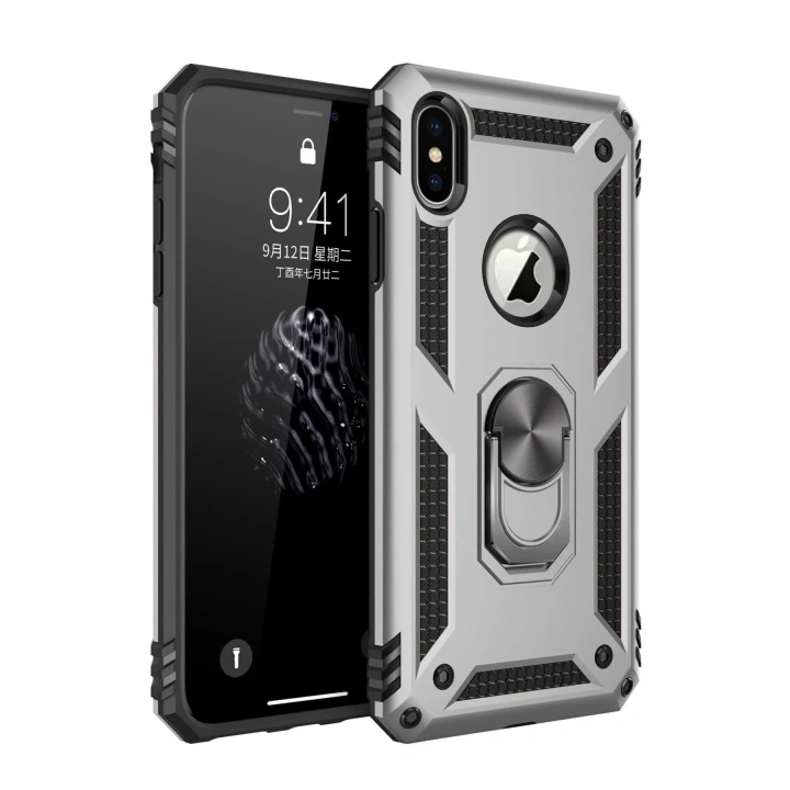 Mey İthalat®  iPhone XS Max Kılıf Sofya Yüzüklü Silikon Kapak - Gümüş