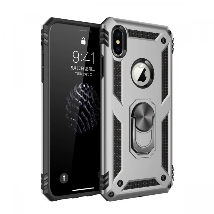 Mey İthalat®  iPhone XS Max Kılıf Sofya Yüzüklü Silikon Kapak - Gümüş