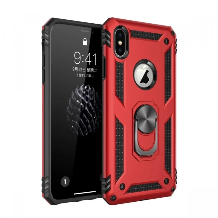 Mey İthalat®  iPhone XS Max Kılıf Sofya Yüzüklü Silikon Kapak - Kırmızı