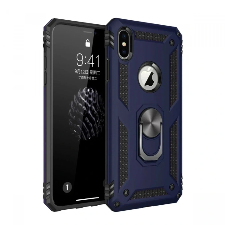 Mey İthalat®  iPhone XS Max Kılıf Sofya Yüzüklü Silikon Kapak - Lacivert