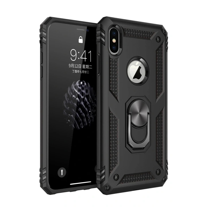Mey İthalat®  iPhone XS Max Kılıf Sofya Yüzüklü Silikon Kapak - Siyah