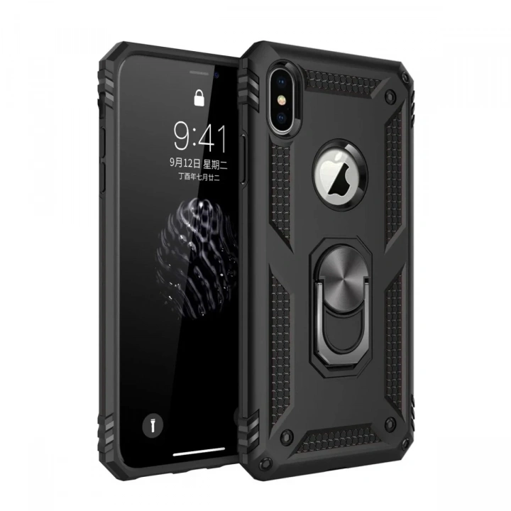 Mey İthalat®  iPhone XS Max Kılıf Sofya Yüzüklü Silikon Kapak - Siyah