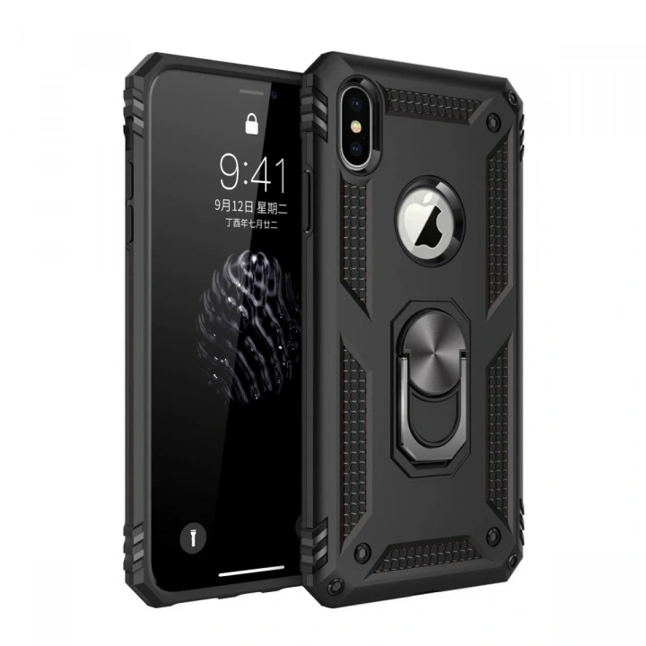 Mey İthalat®  iPhone XS Max Kılıf Sofya Yüzüklü Silikon Kapak - Siyah