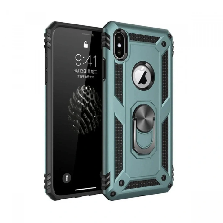 Mey İthalat®  iPhone XS Max Kılıf Sofya Yüzüklü Silikon Kapak - Yeşil