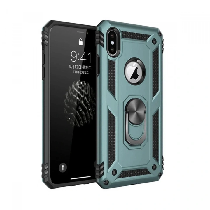 Mey İthalat®  iPhone XS Max Kılıf Sofya Yüzüklü Silikon Kapak - Yeşil