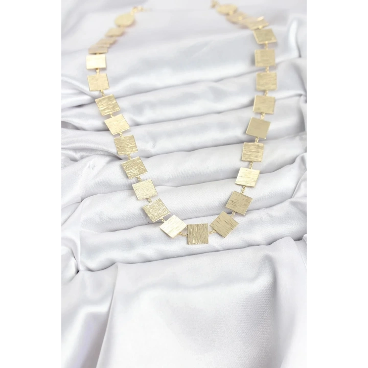 Mey İthalat® Kare Plaka Model Gold Renk Kadın Kolye