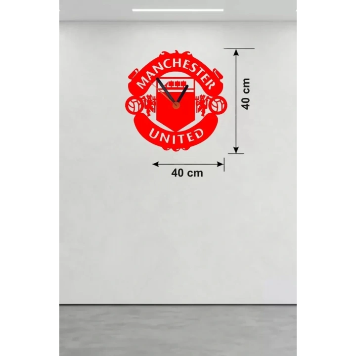 Mey İthalat® Manchester United Logolu Ahşap Duvar Saati - 40x40 cm Taraftar Hediyesi