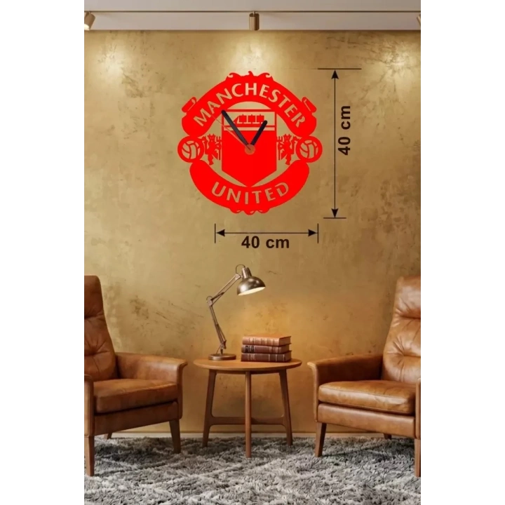 Mey İthalat® Manchester United Logolu Ahşap Duvar Saati - 40x40 cm Taraftar Hediyesi