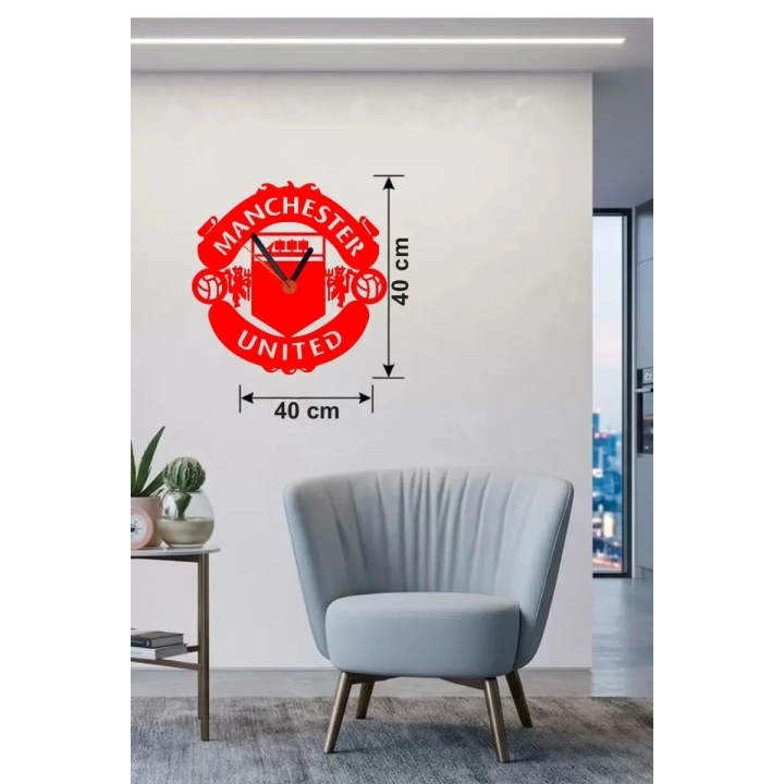 Mey İthalat® Manchester United Logolu Ahşap Duvar Saati - 40x40 cm Taraftar Hediyesi