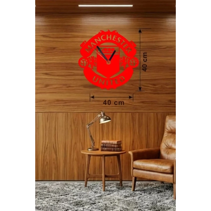 Mey İthalat® Manchester United Logolu Ahşap Duvar Saati - 40x40 cm Taraftar Hediyesi