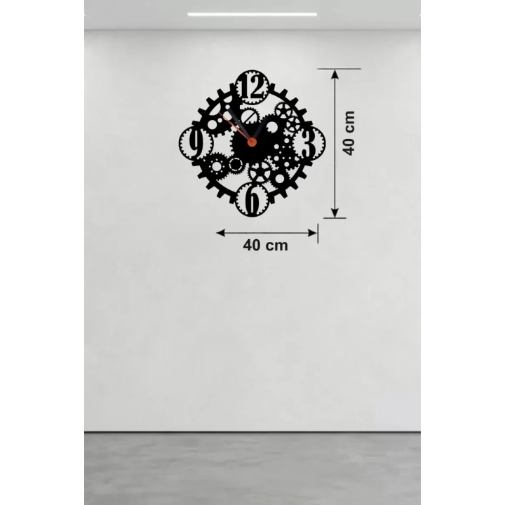 Mey İthalat® Mekanik Dişli Çark Tasarım Ahşap Duvar Saati - 40x40 cm Steampunk Dekor