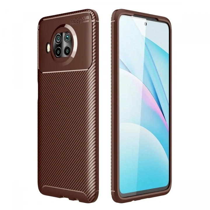Mey İthalat®   Mi 10T Lite Kılıf Auto Focus Karbon Kapak - Kahverengi