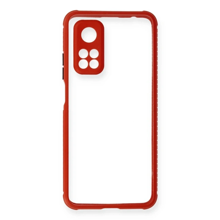 Mey İthalat®   Mi 10T Pro Kılıf Miami Şeffaf Silikon - Kırmızı
