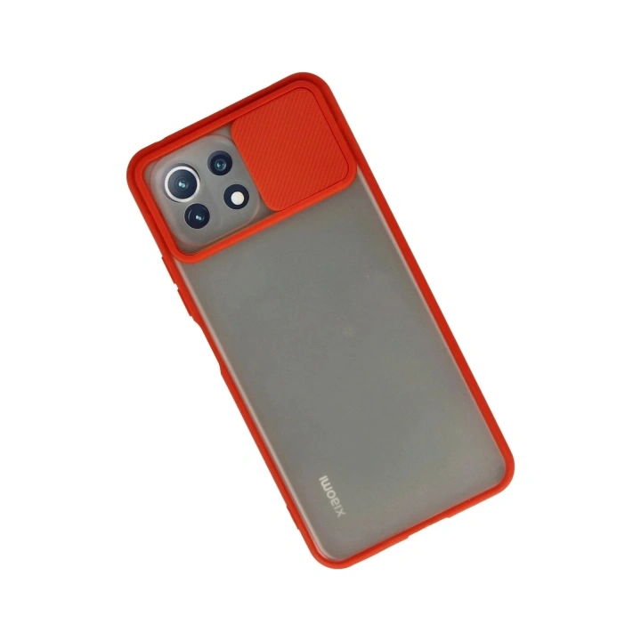 Mey İthalat®   Mİ 11 Lite Kılıf Palm Buzlu Kamera Sürgülü Silikon - Kırmızı
