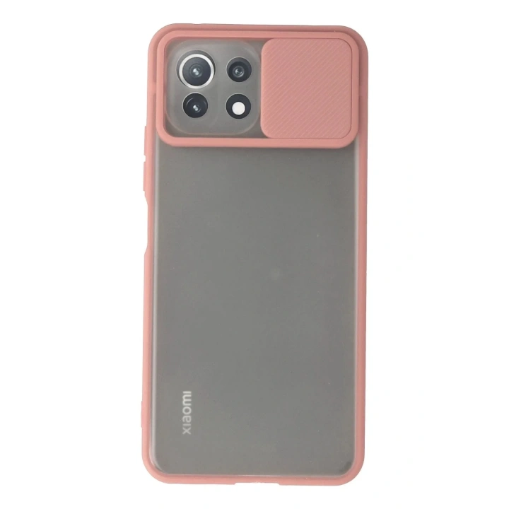 Mey İthalat®   Mİ 11 Lite Kılıf Palm Buzlu Kamera Sürgülü Silikon - Pembe