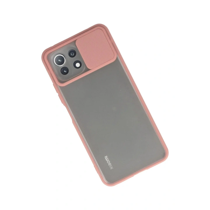 Mey İthalat®   Mİ 11 Lite Kılıf Palm Buzlu Kamera Sürgülü Silikon - Pembe