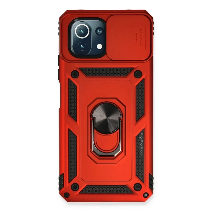 Mey İthalat®   Mİ 11 Lite Kılıf Pars Lens Yüzüklü Silikon - Kırmızı