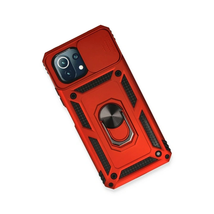 Mey İthalat®   Mİ 11 Lite Kılıf Pars Lens Yüzüklü Silikon - Kırmızı