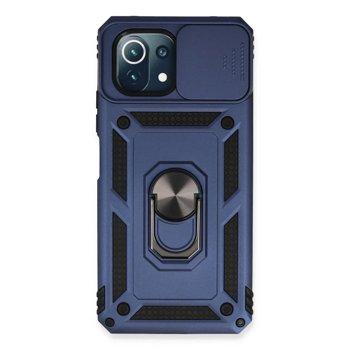 Mey İthalat®   Mİ 11 Lite Kılıf Pars Lens Yüzüklü Silikon - Lacivert