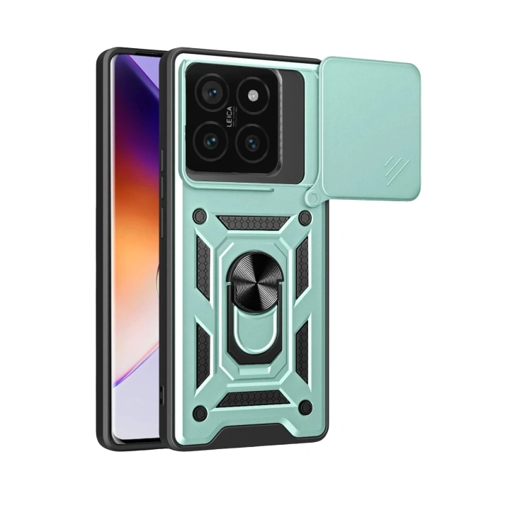Mey İthalat®   Mi 14T Pro Kılıf Pars Lens Yüzüklü Silikon - Yeşil