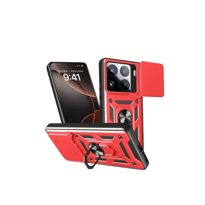 Mey İthalat®   Mi 15 Pro Kılıf Pars Lens Yüzüklü Silikon - Kırmızı