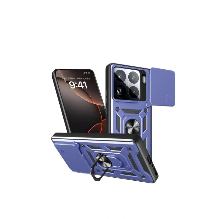Mey İthalat®   Mi 15 Pro Kılıf Pars Lens Yüzüklü Silikon - Lacivert