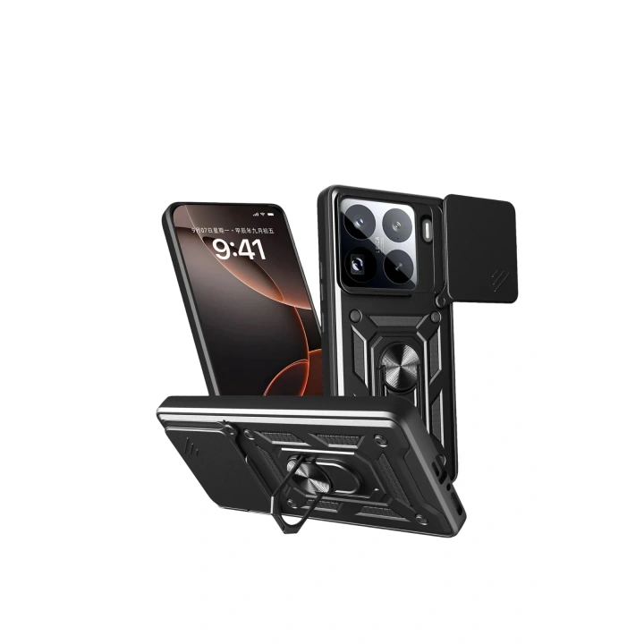 Mey İthalat®   Mi 15 Pro Kılıf Pars Lens Yüzüklü Silikon - Siyah