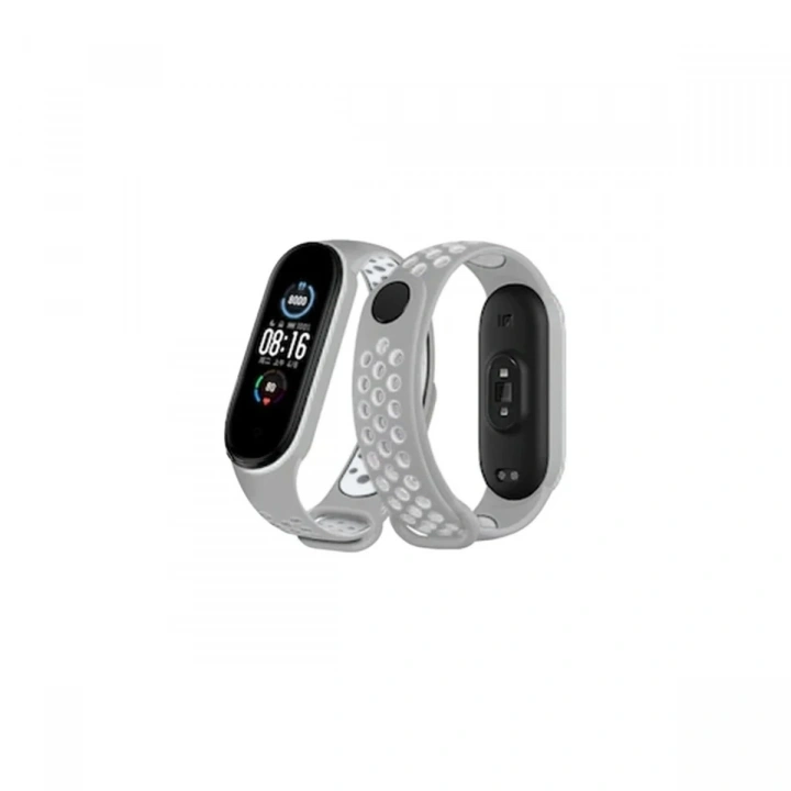 Mey İthalat®   Mi Band 6 Spor Delikli Kordon - Gri-Kırmızı