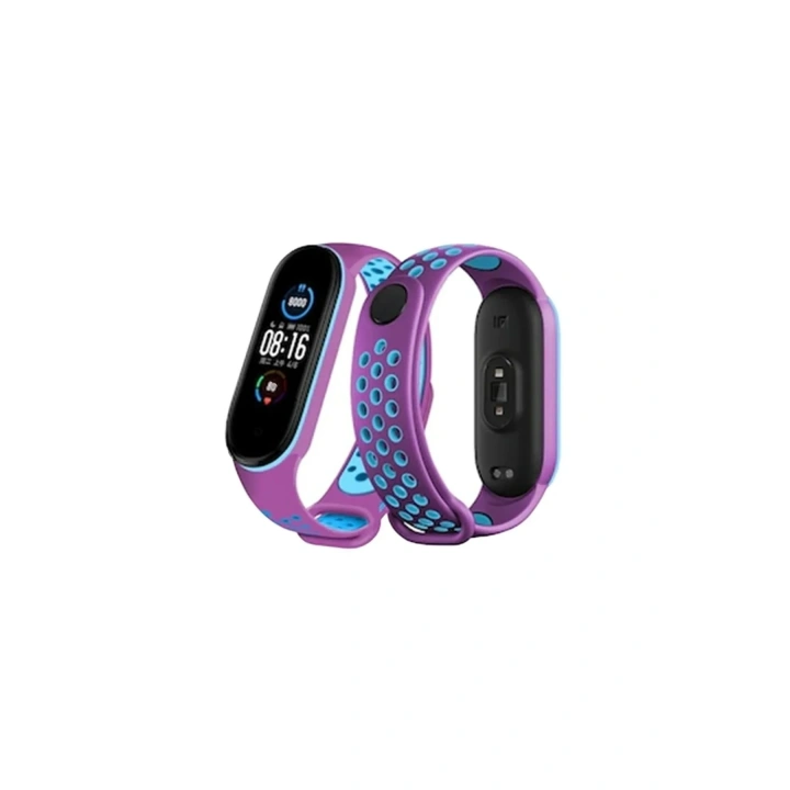 Mey İthalat®   Mi Band 7 Spor Delikli Kordon - Mor-Mavi