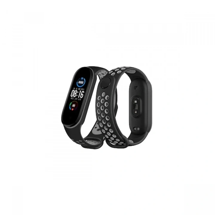 Mey İthalat®   Mi Band 7 Spor Delikli Kordon - Siyah-Gri
