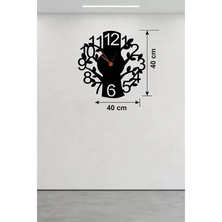 Mey İthalat® Modern Hayat Ağacı Tasarım Ahşap Duvar Saati - 40x40 cm Dekoratif