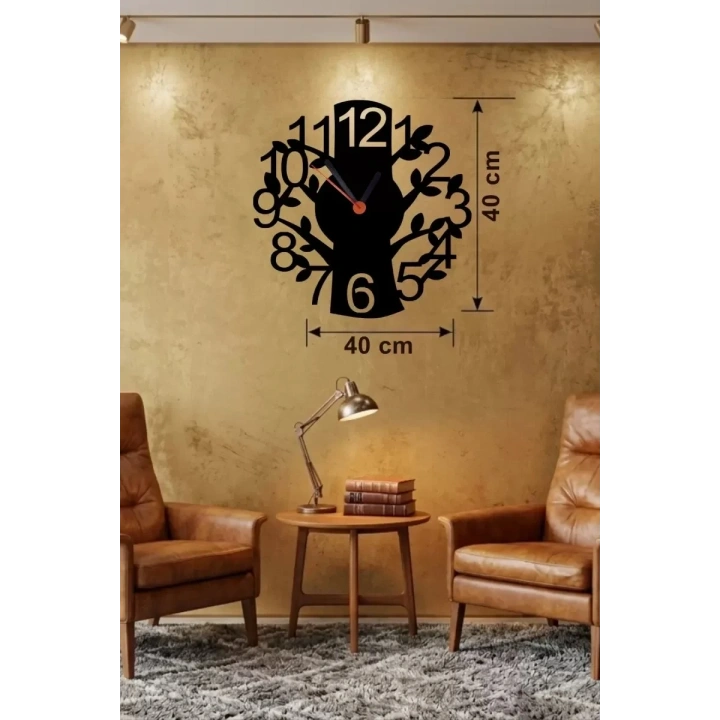 Mey İthalat® Modern Hayat Ağacı Tasarım Ahşap Duvar Saati - 40x40 cm Dekoratif