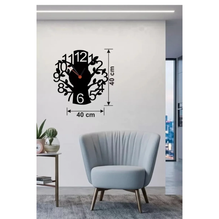 Mey İthalat® Modern Hayat Ağacı Tasarım Ahşap Duvar Saati - 40x40 cm Dekoratif
