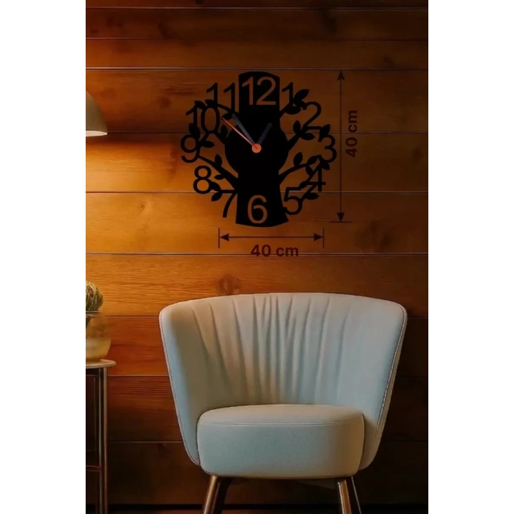 Mey İthalat® Modern Hayat Ağacı Tasarım Ahşap Duvar Saati - 40x40 cm Dekoratif