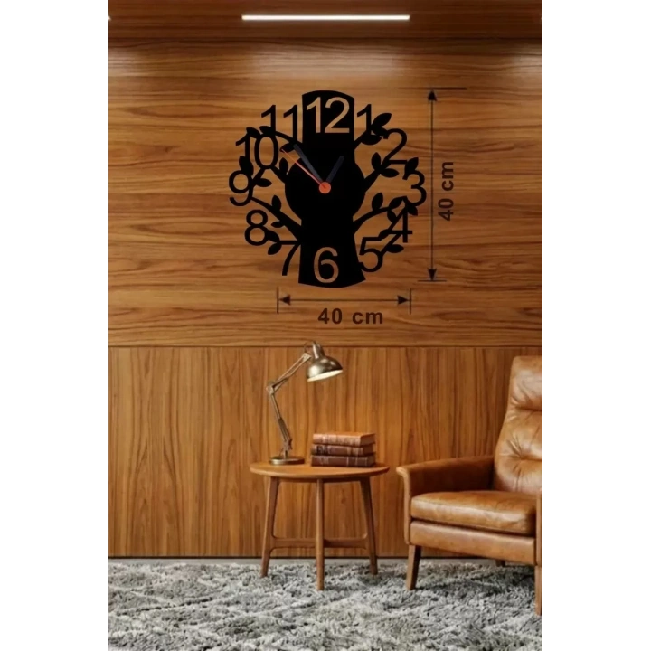 Mey İthalat® Modern Hayat Ağacı Tasarım Ahşap Duvar Saati - 40x40 cm Dekoratif