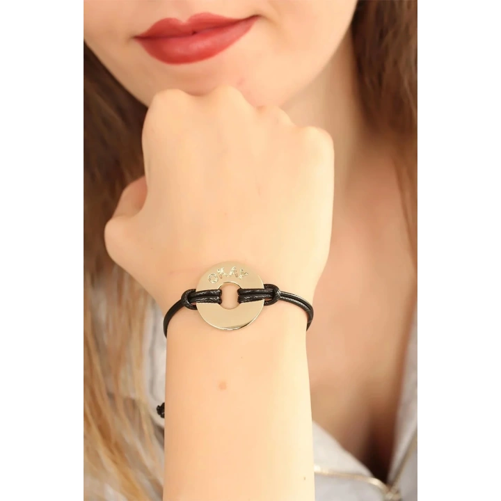 Mey İthalat® OKAY (İyi) Siyah Deri İpli Unisex Mood Bileklik