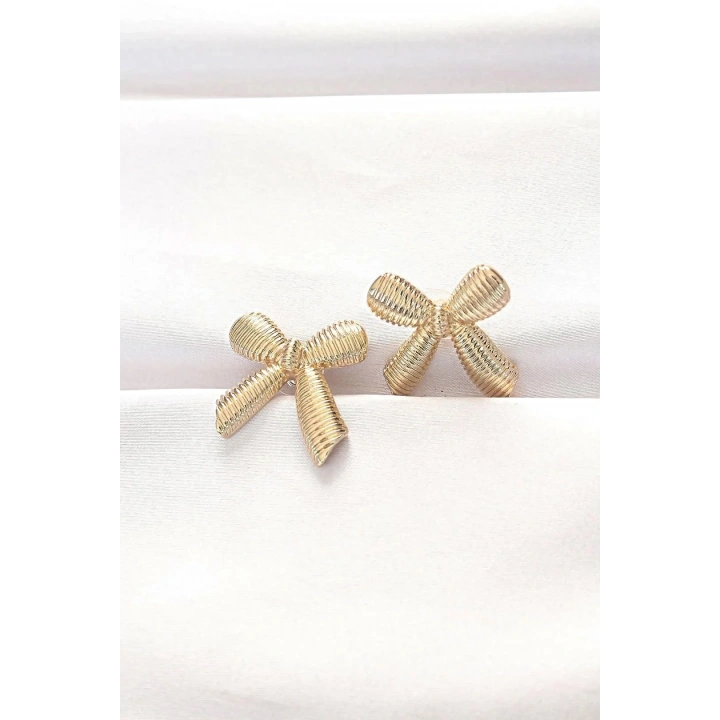 Mey İthalat® Pirinç Gold Renk Fiyonk Küpe